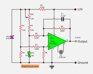 Temperature to voltage converter circuit