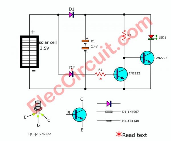 Simplest automatic solar LED light circuit