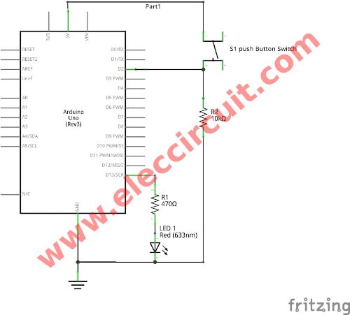 The Button become Toggle Switch circuit using Arduino