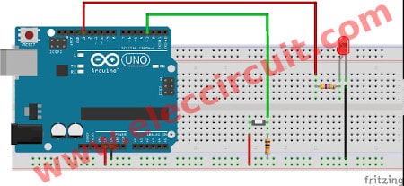 Simple Button Digital Input using Arduino on breadboard