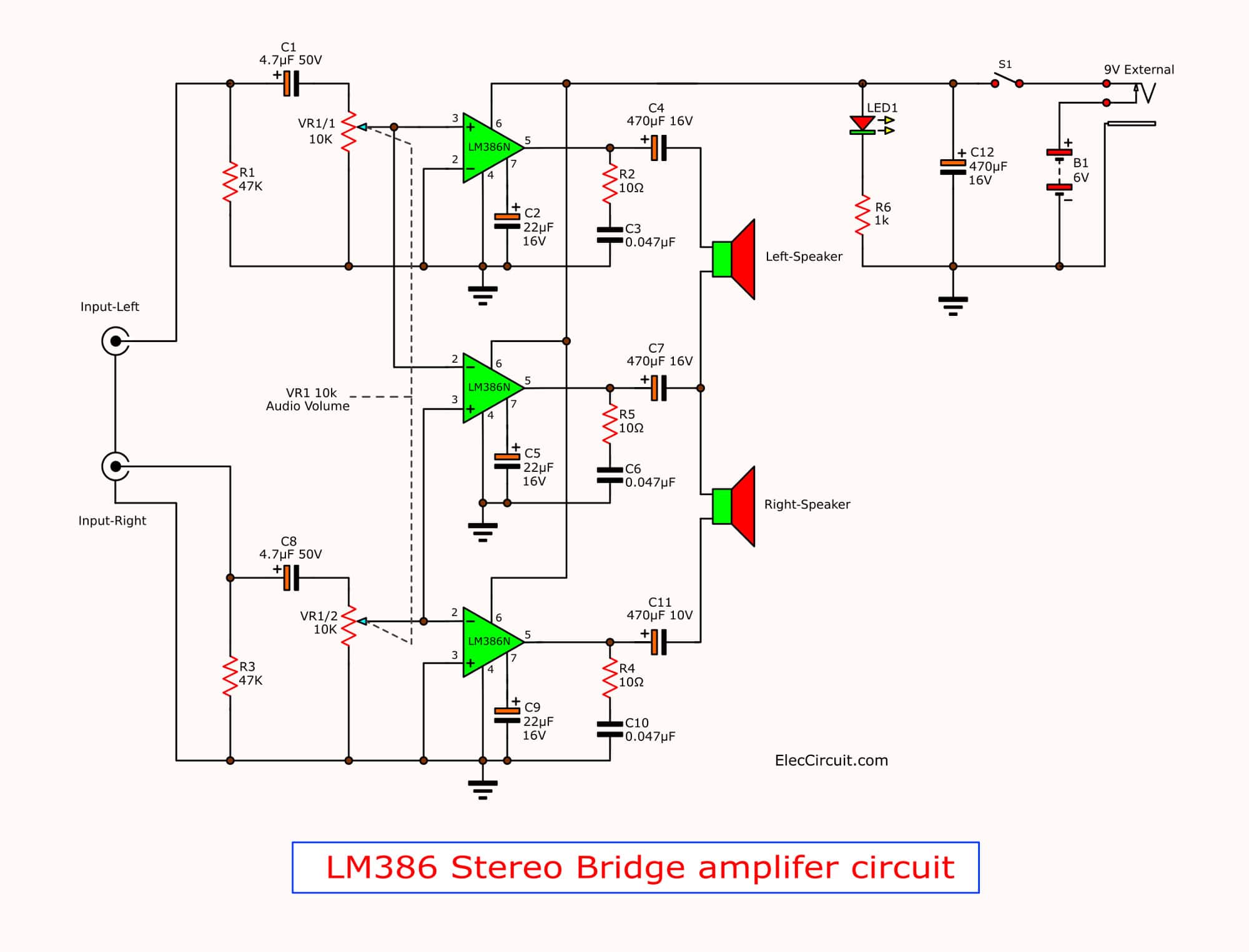 LM386 amplifier stereo 2W