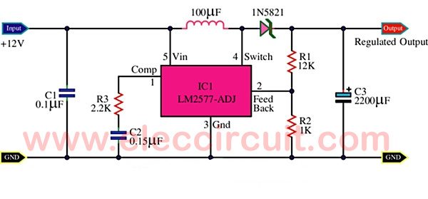 12V to 16V DC/DC Converter using LM2577