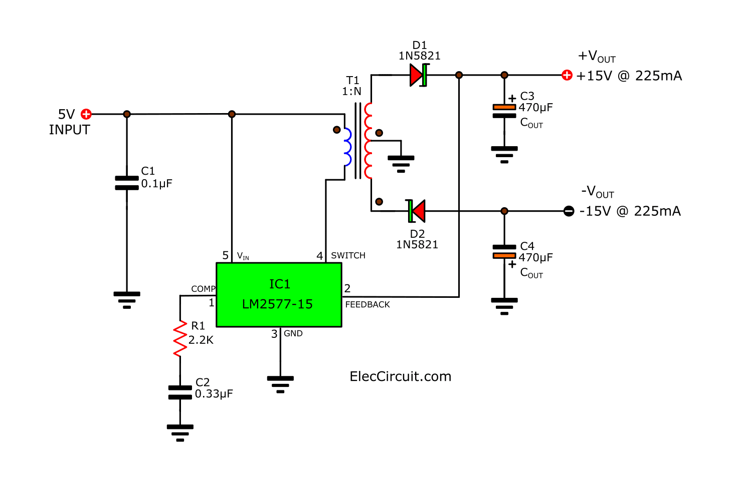 Schematic diagram of a basic Step-Up converter integrated in a