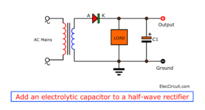 Add electrolytic capacitor to half-wave rectifier