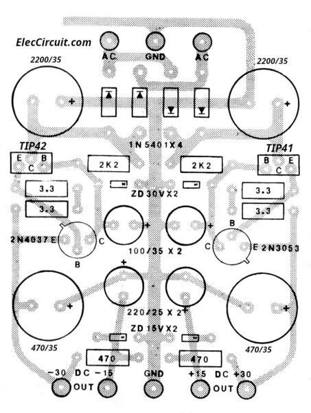PCB-power-supply-regulator+15V+30V-15V-30V-1A-by-Transistor-C1061-2N3053
