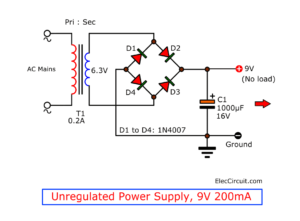 Unregulated Power supply 9V 200mA