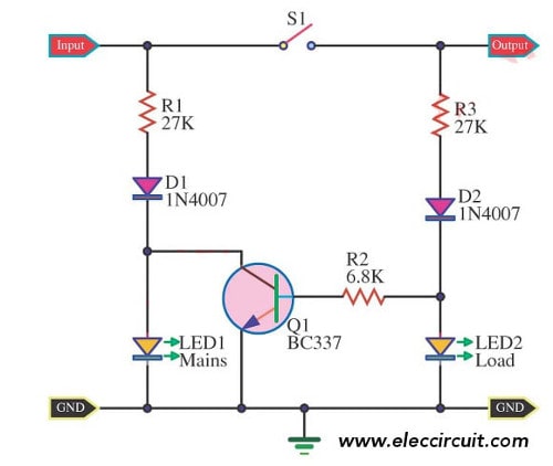 AC line LED indicator circuit