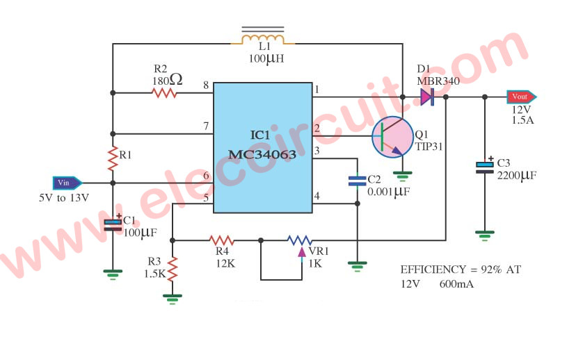 Voltage Regulator 12V 1.5A for Battery Using MC34063