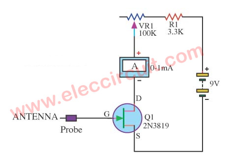 Electro meter circuit using 2N3819 FET