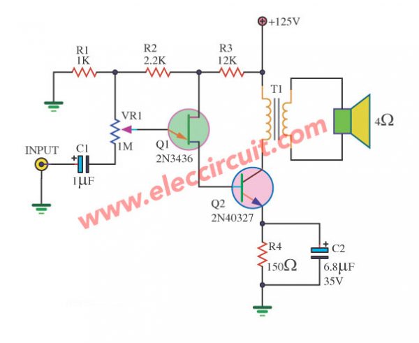 Mini audio amplifier circuit | ElecCircuit.com