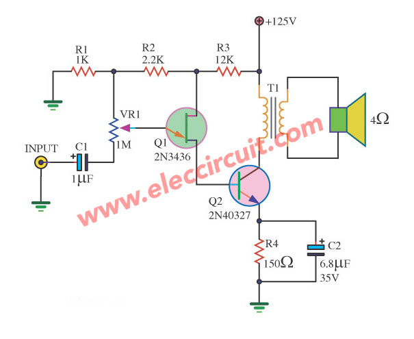  Mini  audio amplifier  circuit  ElecCircuit com