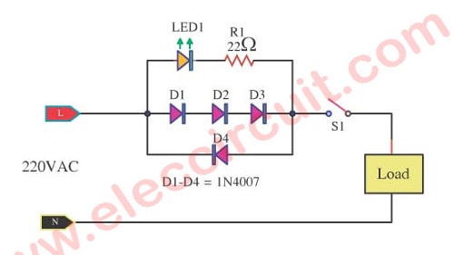 Many Simple LED AC mains voltage & current indicator circuits