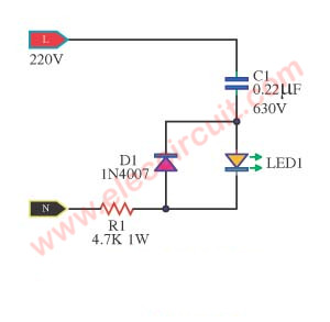 Simple AC mains voltage indicator circuit with LED