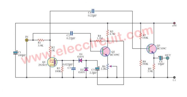 Audio noise filter circuits using 2N3819 FET