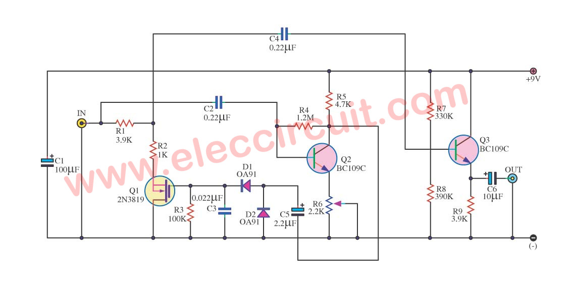 Audio noise filter circuits using 2N3819 FET