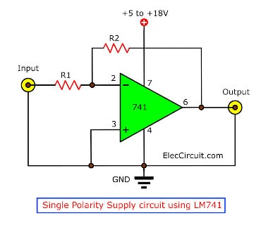 Single Polarity Supply circuit using IC -LM741