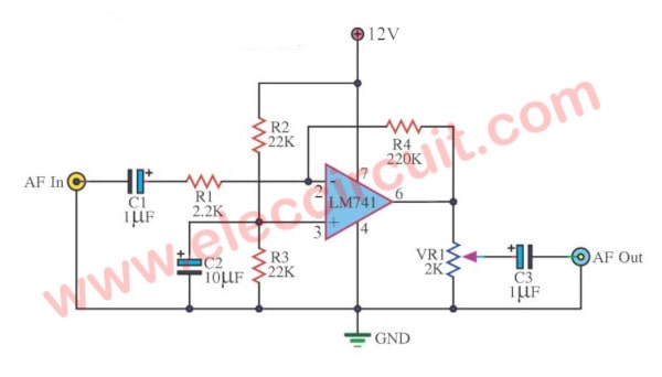 Universal mono preamplifier using LM741