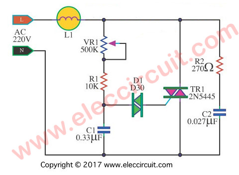 AC lights dimmer circuit using Triac and Diac