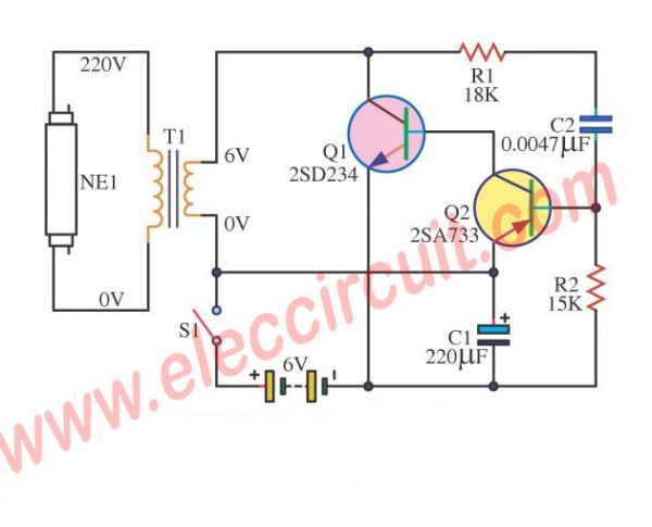 6V Power Fluorescent light circuit