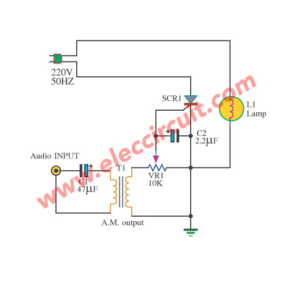 Mini AC Lamp Flasher follow Audio using SCR