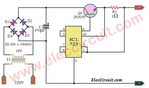 Stabilised Current Battery Charger  using LM723