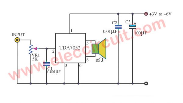 5V audio amplifier circuit using TDA7052