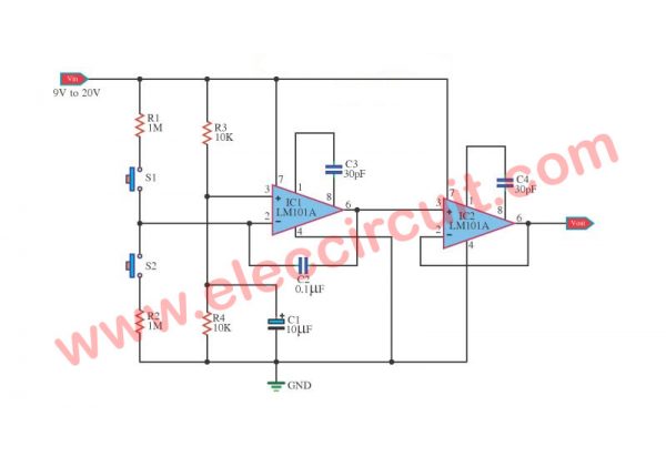 switch-volume-control-by-op-amp-ic