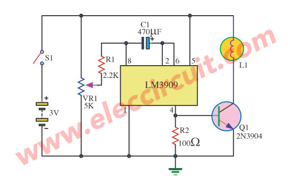 3V Lamp flasher High Current by LM3909
