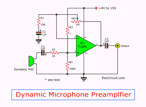 Dynamic Microphone Preamplifier using TL084