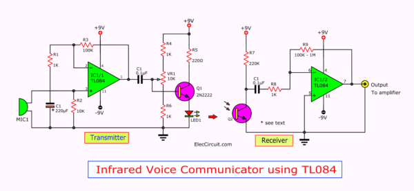 Infrared Voice Communicator circuit using TL084