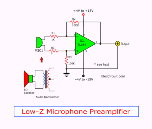 Low-Z impedance Dynamic Microphone Preamplifier using TL084