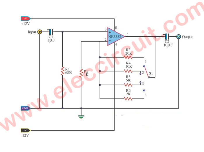 Universal Preamplifiers using | NE5532 | 741 | LM382 | ElecCircuit.com