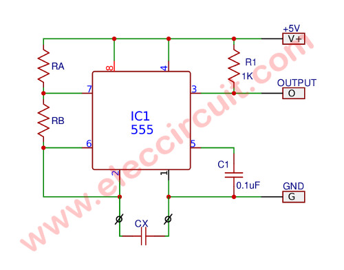 Simple capacitance measurement circuit using IC-555