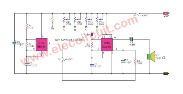 Small electric organ circuits using NE556