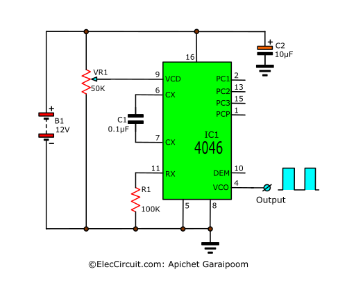 The 100 Hz to 10 KHz square wave generator by Phase Lock Loop IC