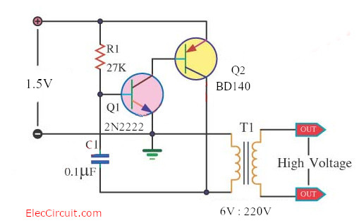 How To Make 1 5v 220v Inverter Circuit Eleccircuit Com - Diy Dc To Ac Inverter Circuit