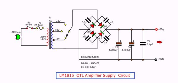 LM1875 Amplifier Power Supply Circuit