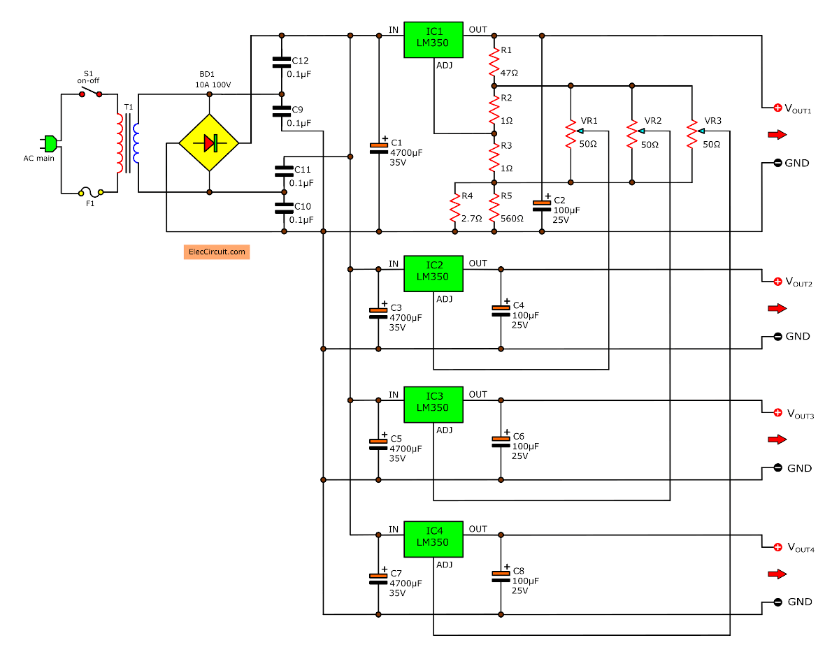 Ham radio power supply circuit with RFI elimination