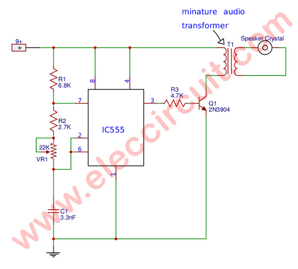 Annoying high pitch noise generator using IC-555
