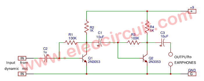 Dynamic microphone Amplifier for earphones