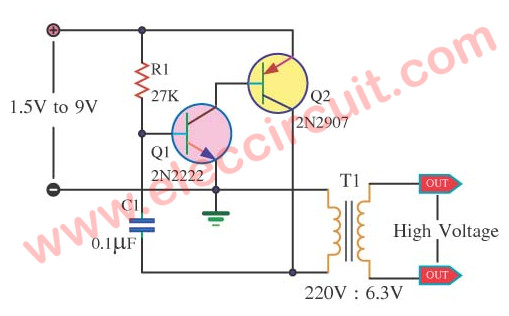 High Voltage mini power supply circuit using 2N2222