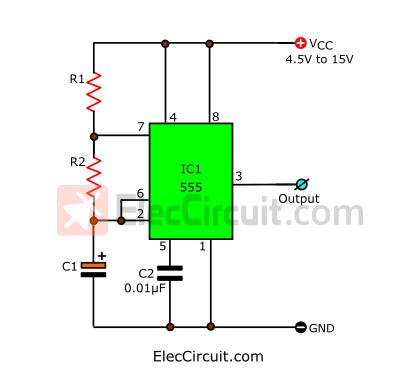 Feast Alcatraz Island boiler Simple 555 Pulse Generator circuits | Tested | ElecCircuit.com