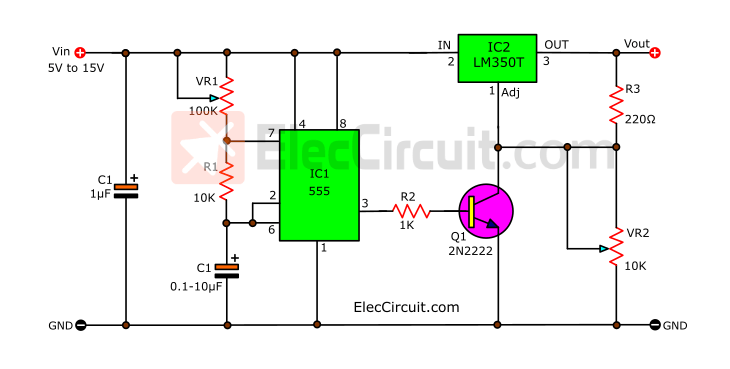 High Power Pulse Generator using LM350T and NE555