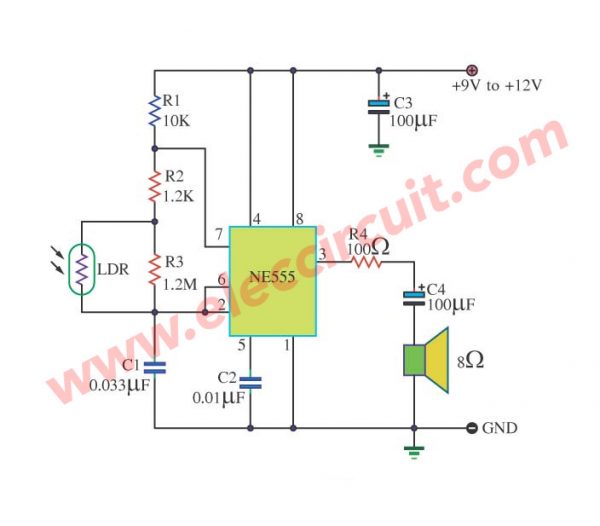 Tone Generator Control with light using IC 555