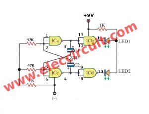 Two LED Flasher using Gate of IC 4011