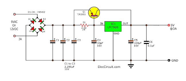 7805 High current circuit with transistor