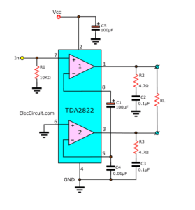 Bridge TDA2822 of typicla application circuit