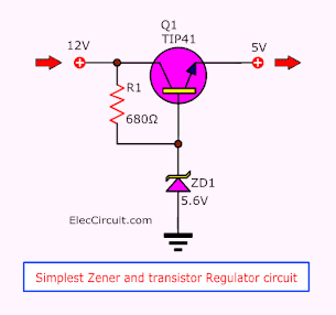 Simplest Zener and Transistor Regulator Circuit Diagram