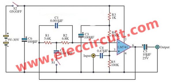 Treble Booster circuit using IC-741