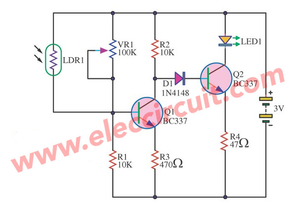 Active light control by LDR and BC337